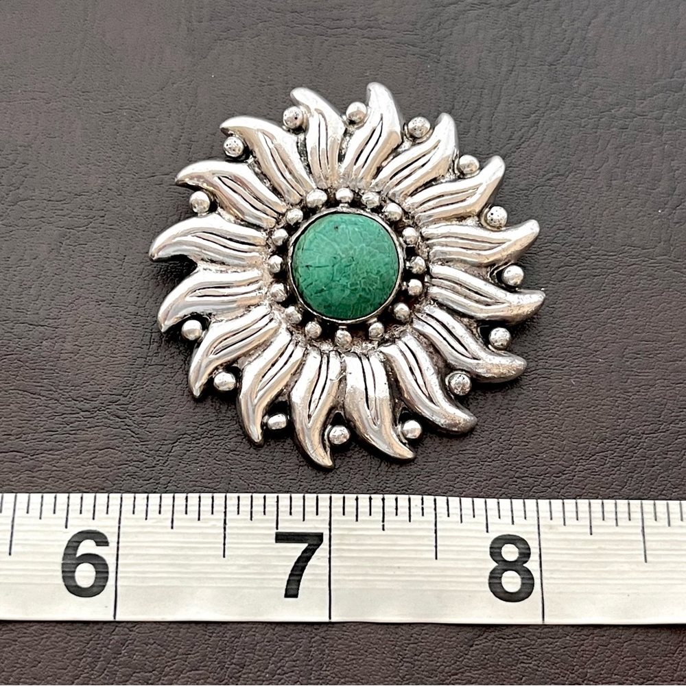 Hector Aguilar RARE vintage 940 sterling silver and malachite sun brooch - Picture 6 of 8